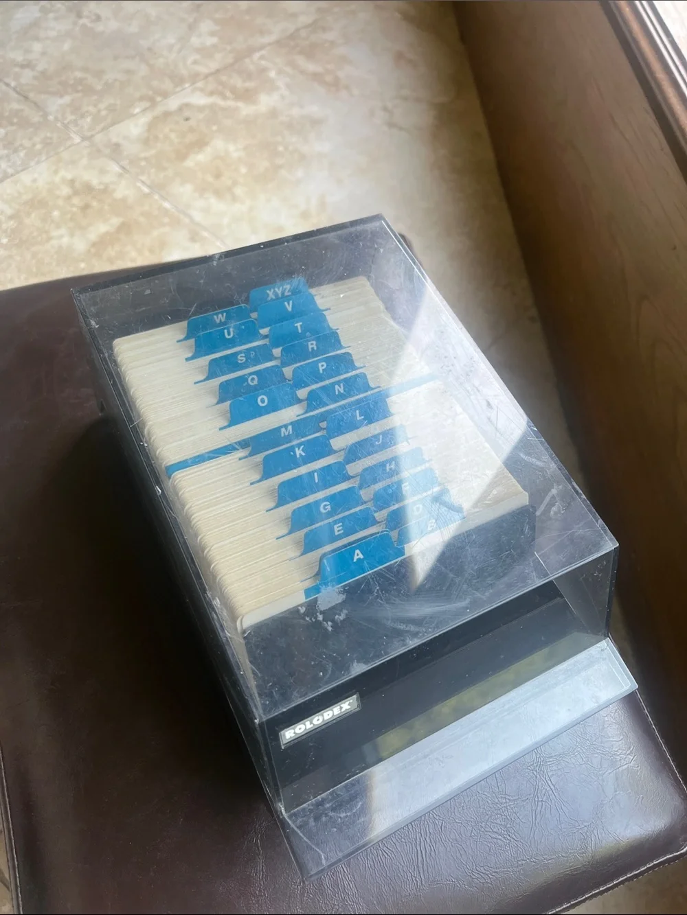 Vintage Never used Rolodex Black Desktop Card File with Blue Alphabetic Tabs
